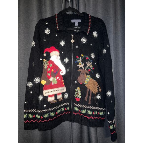 Ugly Christmas Sweater Xmas Cardigan Size Large Vintage - Picture 1 of 3
